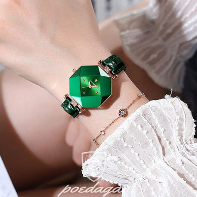Luxe Groene Diamant Kwarts Horloge