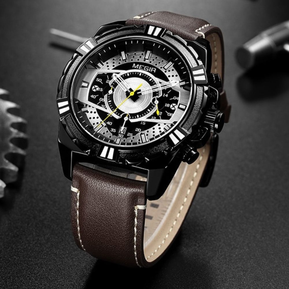 Luxe Quartz Chronograaf Militaire Sport Lederen Horloge
