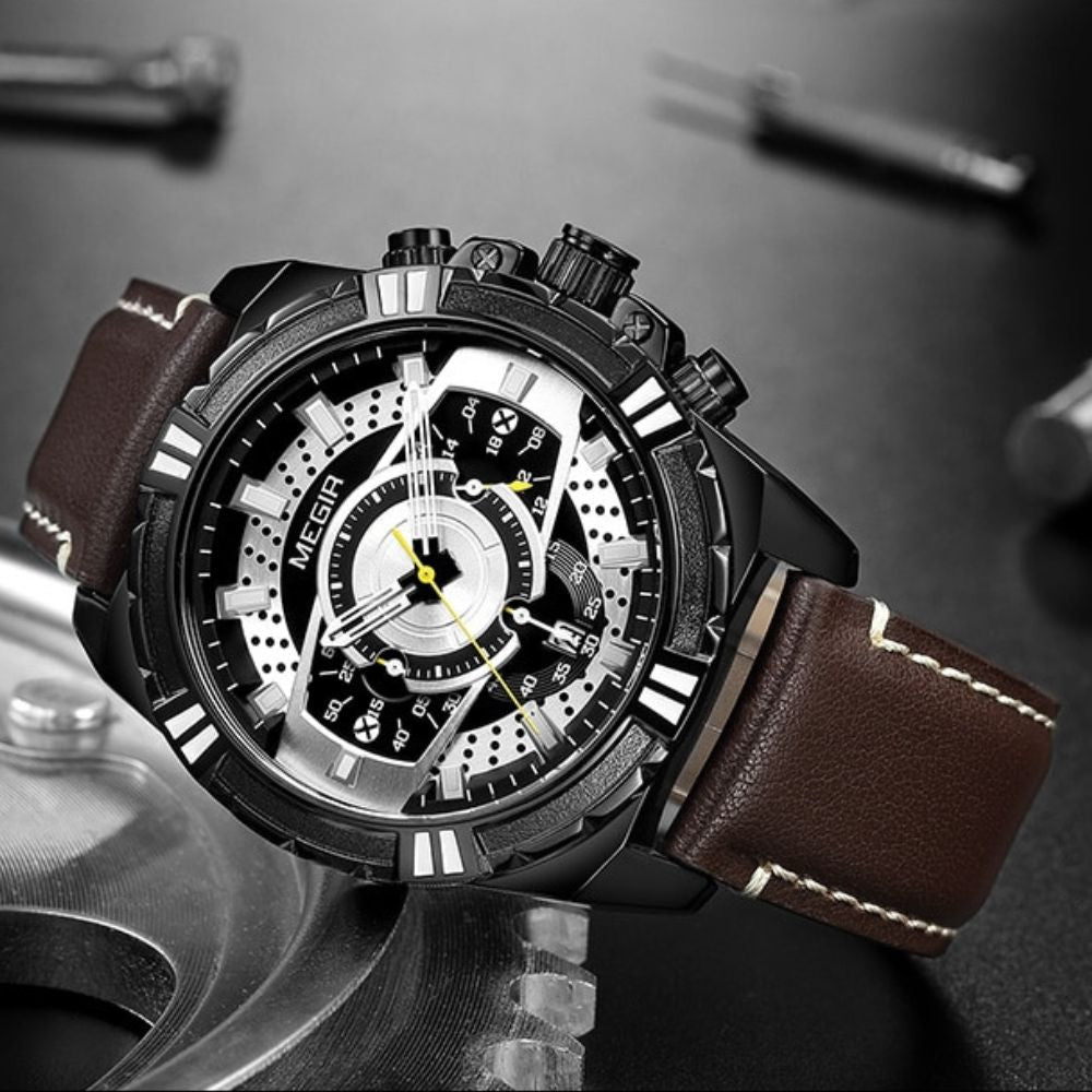 Luxe Quartz Chronograaf Militaire Sport Lederen Horloge