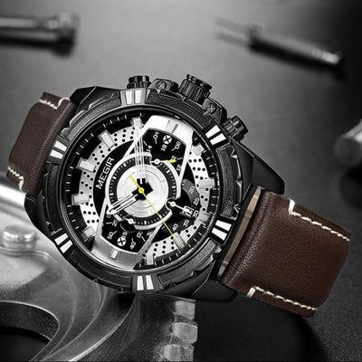 Luxe Quartz Chronograaf Militaire Sport Lederen Horloge
