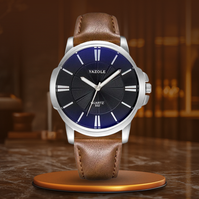 van Wennink© - Luxe Blauw Glas Lederen Horloge