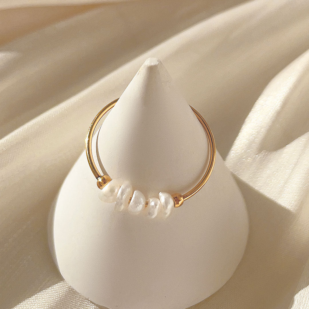 magnolia ring met zoetwaterparels | 18k Goud