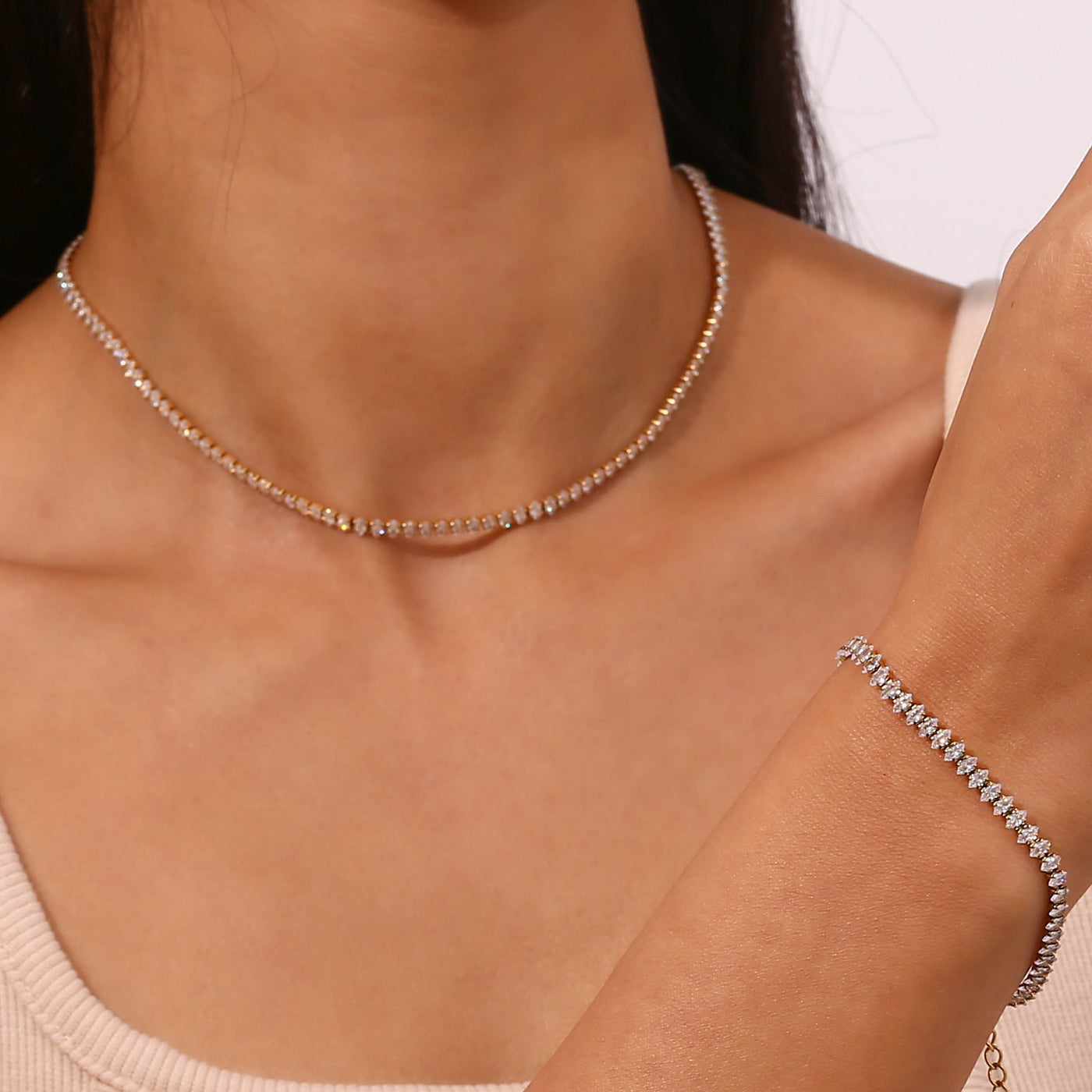 Wisteria Tennis Halsketting met Diamanten | 18k Goud