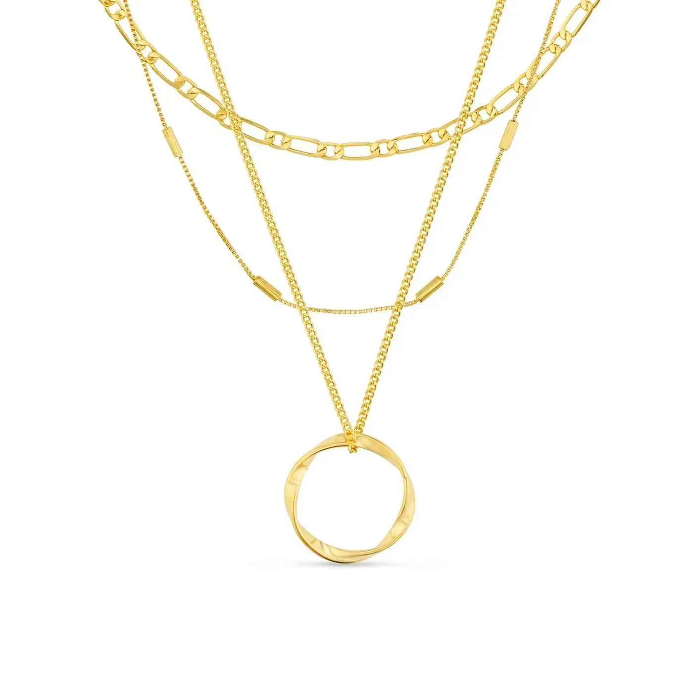 Open cirkel drie-rijige ketting | 18k Goud