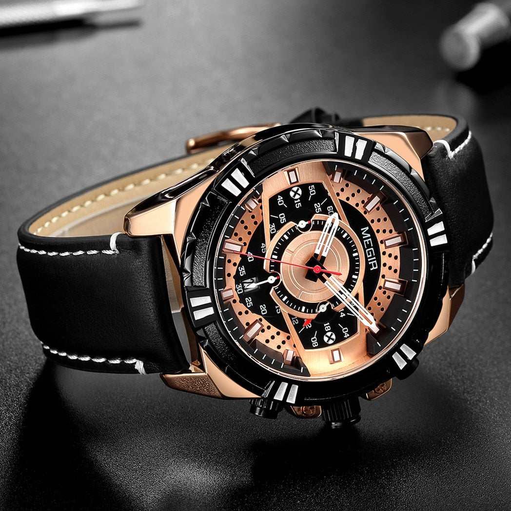 Luxe Quartz Chronograaf Militaire Sport Lederen Horloge