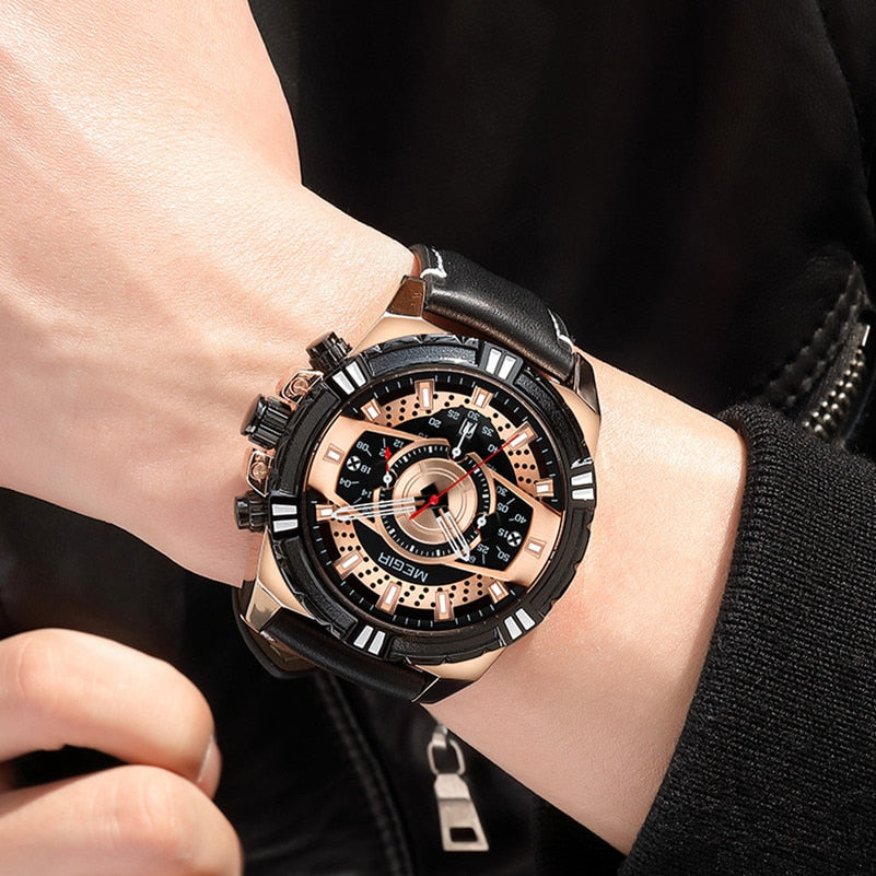 Luxe Quartz Chronograaf Militaire Sport Lederen Horloge