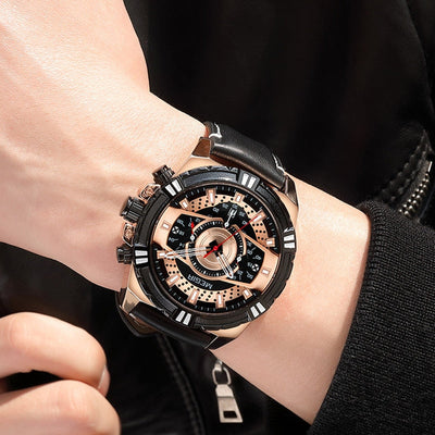 Luxe Quartz Chronograaf Militaire Sport Lederen Horloge