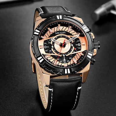 Luxe Quartz Chronograaf Militaire Sport Lederen Horloge