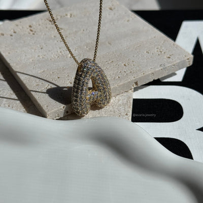 Naamketting Bubble met diamant | 18k Goud