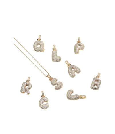 Pave Bubble Halsketting met Initialen | 18k Goud