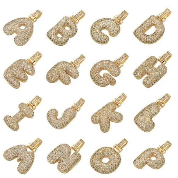 Pave Bubble Halsketting met Initialen | 18k Goud