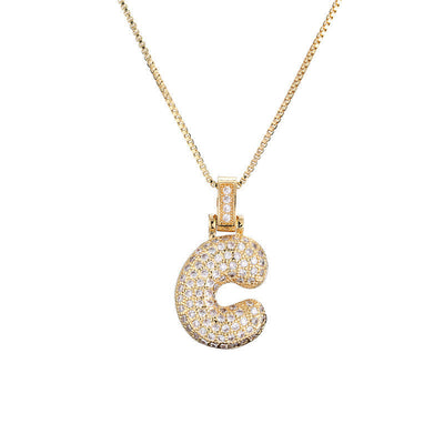 Pave Bubble Halsketting met Initialen | 18k Goud