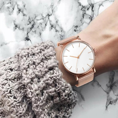 Minimalistische RVS Mesh Quartz Horloge