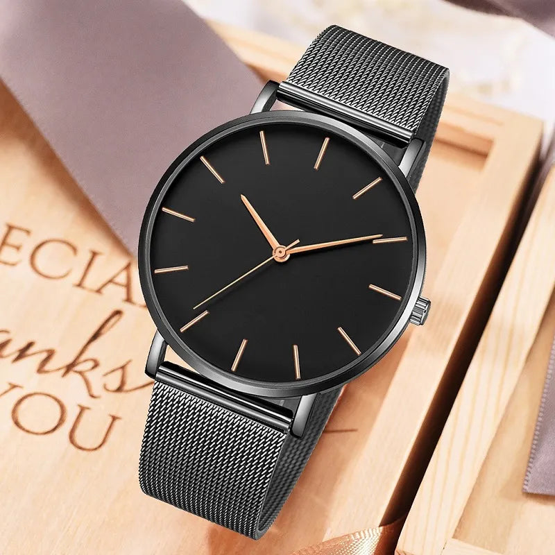 Minimalistische RVS Mesh Quartz Horloge