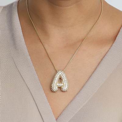 Naamketting Bubble met diamant | 18k Goud