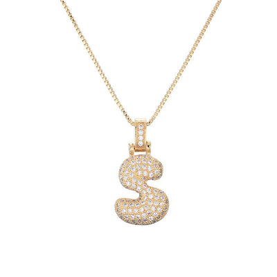 Pave Bubble Halsketting met Initialen | 18k Goud